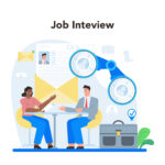 Job interview concept. Idea of employment and hiring procedure. Recruiter searching for a job candidate. Isolated flat vector illustration